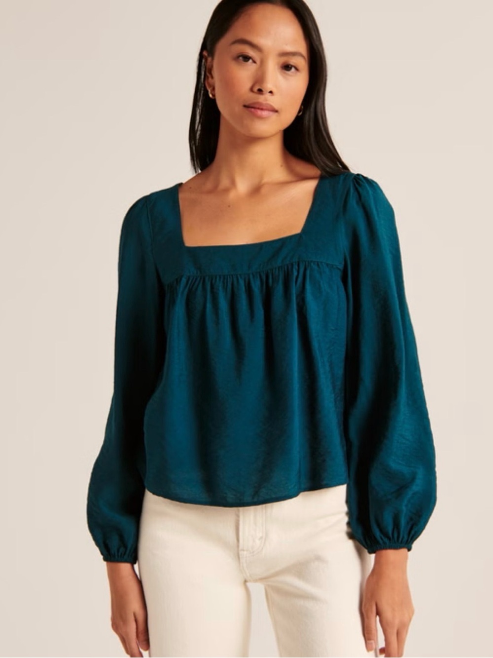Abercrombie and Fitch Emerald Green Puff Sleeve Square Neck Top Small